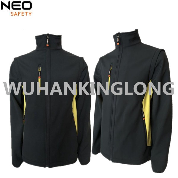 Black Into Yellow High Quality Softshell Jacket with Detachable Sleeves